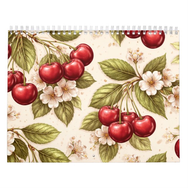 Vintage Cherry Blossom Pattern Red Cherries  Calendar (Cover)