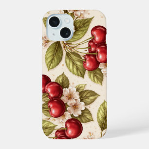 Vintage Cherry Blossom Pattern Red Cherries iPhone 15 Case