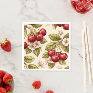 Vintage Cherry Blossom Pattern Red Cherries Napkin