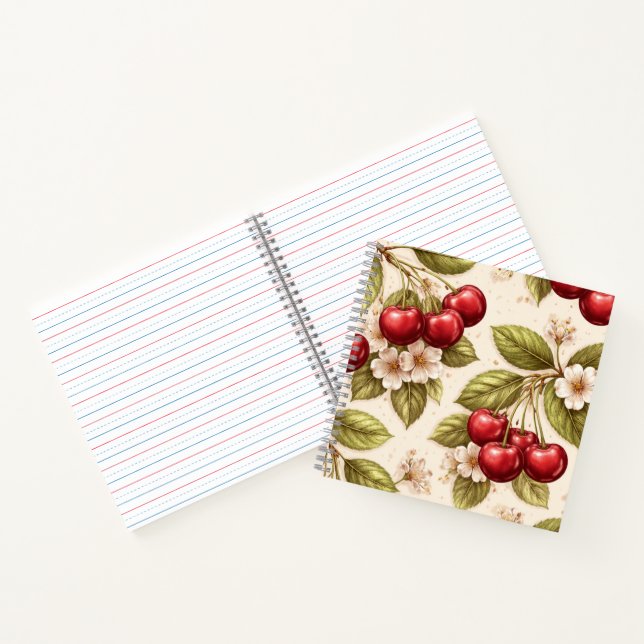 Vintage Cherry Blossom Pattern Red Cherries  Notebook (Inside)