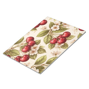 Vintage Cherry Blossom Pattern Red Cherries Notepad
