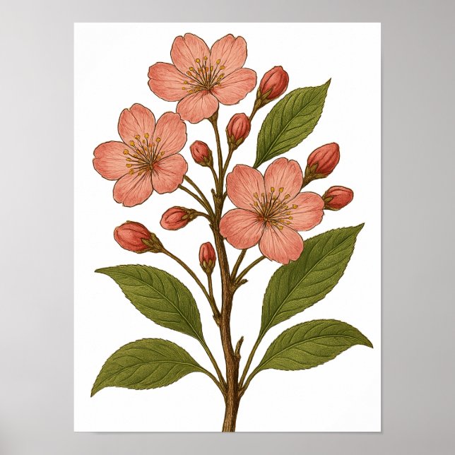 Vintage Cherry Blossom Poster (Front)