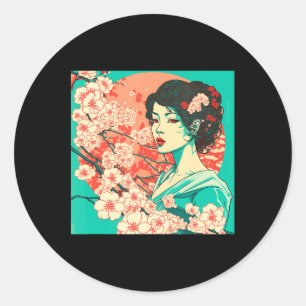 Vintage Cherry Blossom  Sakura Japanese Art Anime  Classic Round Sticker