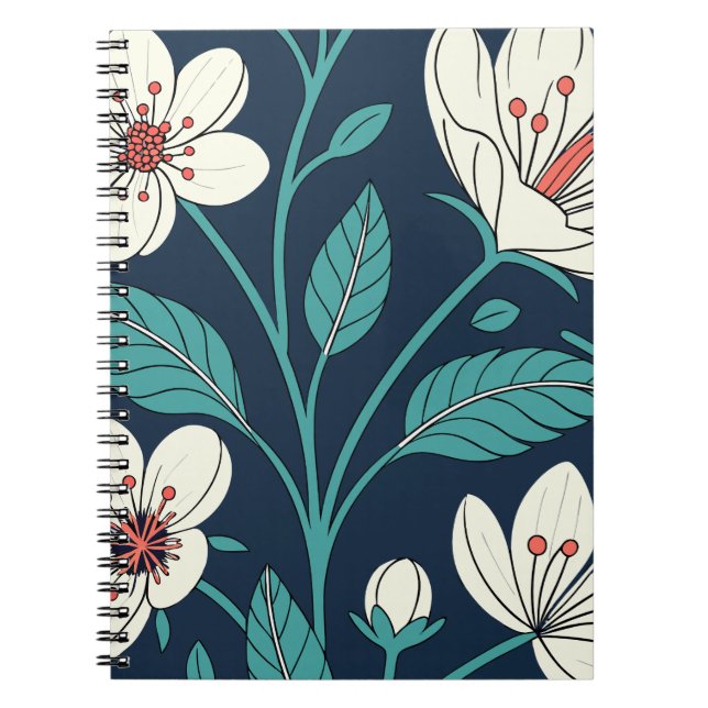Vintage Cherry Blossom Seamless Pattern – Elegant  Notebook (Front)