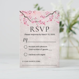 Vintage Cherry Blossom Spring Wedding RSVP Card
