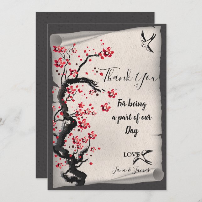 Vintage Cherry Blossom thank you Invitation (Front/Back)