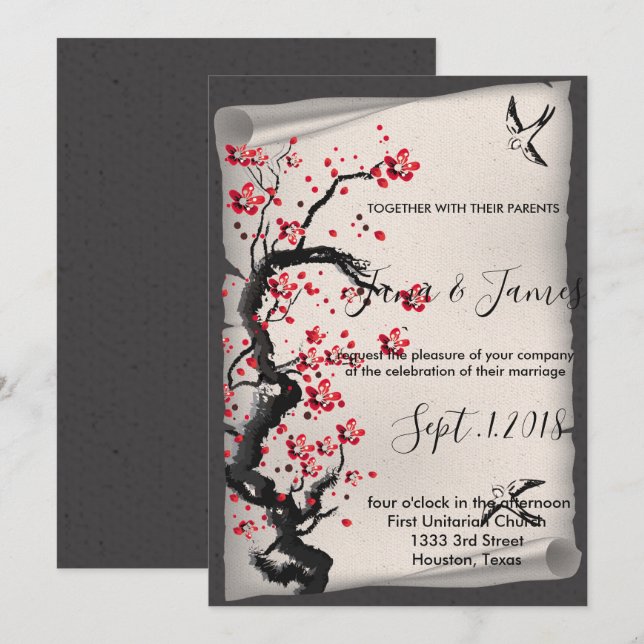 Vintage Cherry Blossom  wedding Invitation (Front/Back)