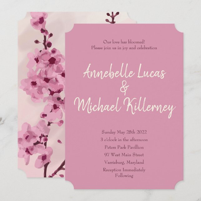 Vintage Cherry Blossom Wedding Invitations (Front/Back)