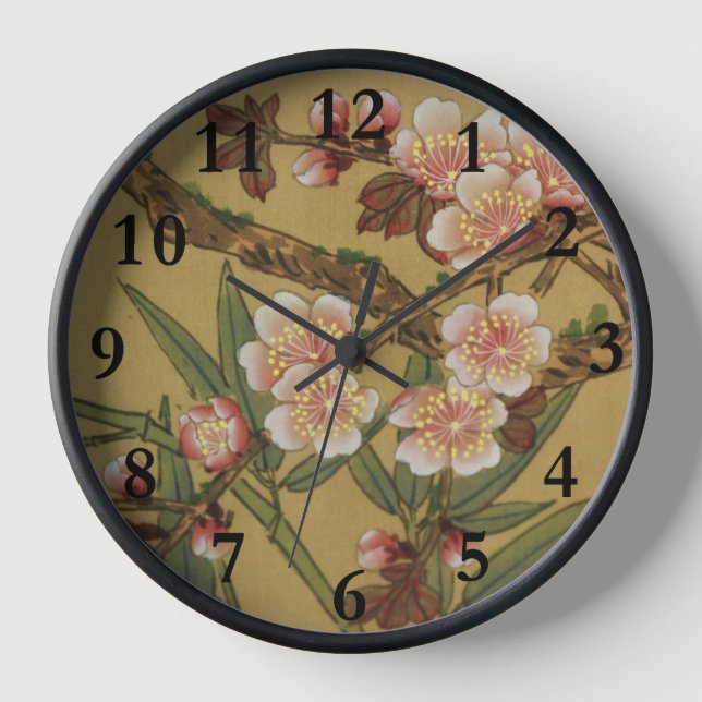 Vintage Cherry Blossoms Asian Japanese Flowers Clock (Front)