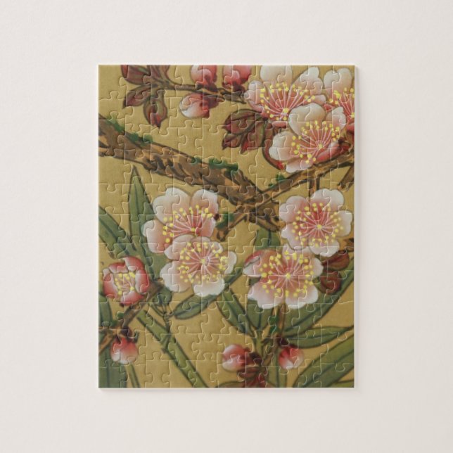 Vintage Cherry Blossoms Asian Japanese Flowers Jigsaw Puzzle (Vertical)