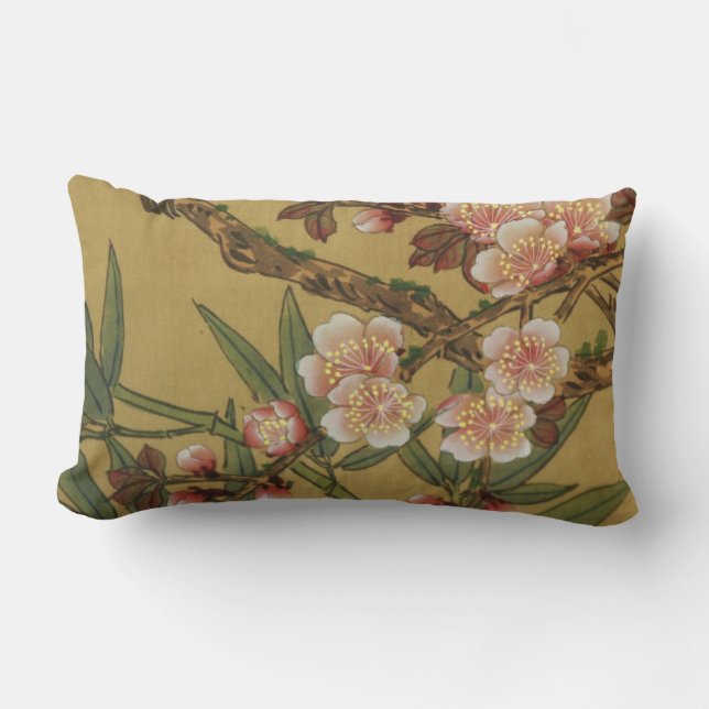 Vintage Cherry Blossoms Asian Japanese Flowers Lumbar Cushion (Front)