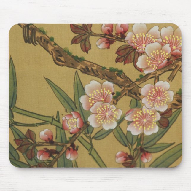 Vintage Cherry Blossoms Asian Japanese Flowers Mouse Pad (Front)