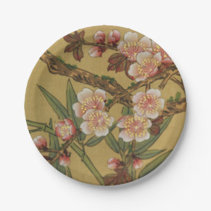Vintage Cherry Blossoms Asian Japanese Flowers Paper Plate