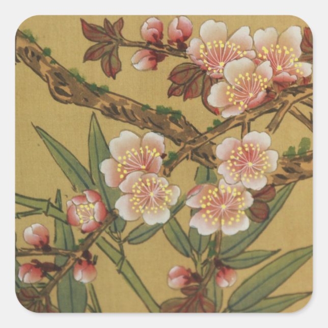 Vintage Cherry Blossoms Asian Japanese Flowers Square Sticker (Front)