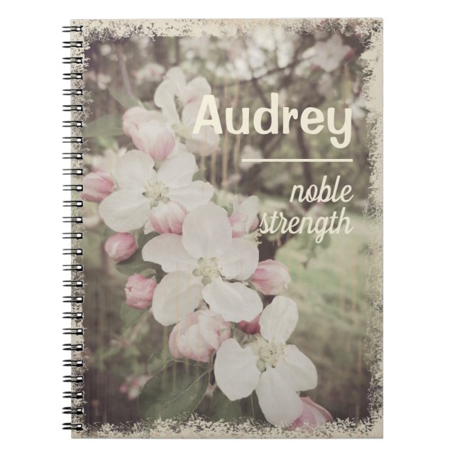 Vintage Cherry Blossoms Custom Name with Meaning Notebook (Front)