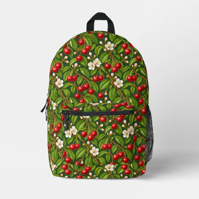 Vintage Cherry Botanical Floral Pattern Printed Backpack (Front)