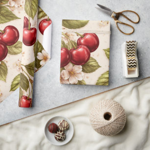 Vintage Cherry Botanical Wrapping Paper