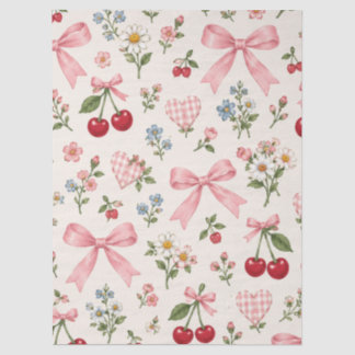 Vintage Cherry Bow Floral Fabric Pattern | Pink Gi Tissue Paper