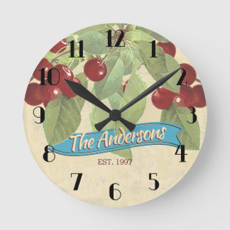 Vintage cherry cherries personalised kitchen round clock
