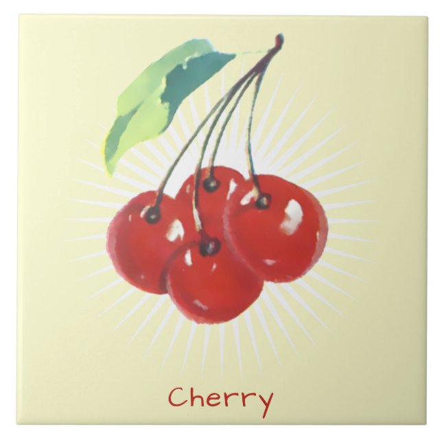 Vintage Cherry Fruit Art Ceramic Tile (Front)