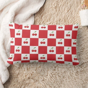 Vintage Cherry Gingham: Coquette Cottagecore Lumbar Cushion
