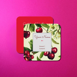 Vintage Cherry Illustration Square Business Card