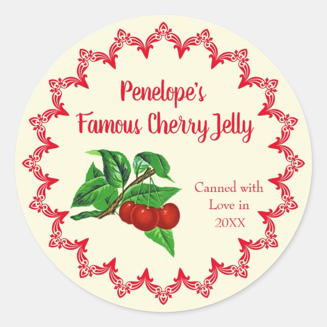 Vintage Cherry Jelly Home Canning Label With Name (Front)