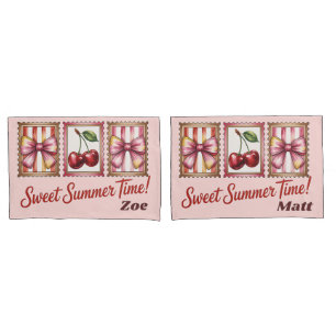 Vintage Cherry Postage Stamp Sweet Summer Time Pillowcase