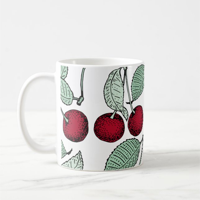 Vintage cherry seamless pattern. Background,  patt Coffee Mug (Left)