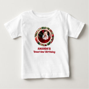 Vintage Cherry 'Sweet One' 1st Birthday Girl Photo Baby T-Shirt
