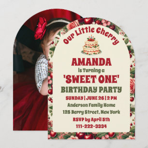 Vintage Cherry 'Sweet One' 1st Birthday Photo Arch Invitation