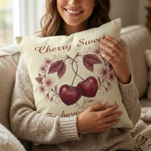 Vintage Cherry Sweet To Have You Here Floral Cushion