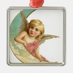 Vintage Cherub and Cresent Moon Metal Tree Decoration