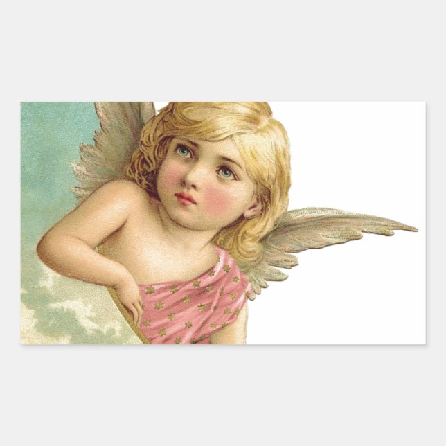 Vintage Cherub and Cresent Moon Rectangular Sticker (Front)