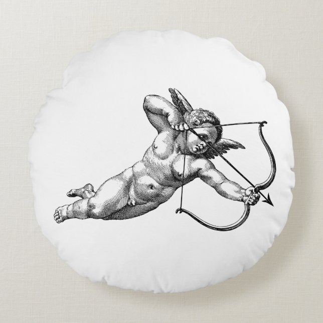 Vintage Cherub Cupid Love Round Throw Pillow (Front)