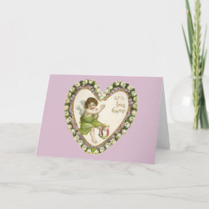 Vintage Cherub in Floral Heart Card