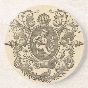 Vintage Cherub Matte Sandstone Drink Coaster