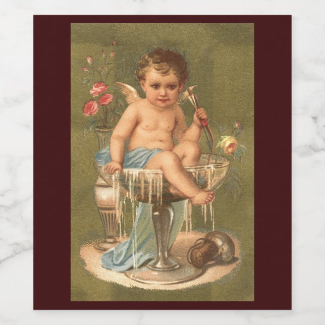 Vintage Cherub New Years Sparkling Wine Labels (Single Label)