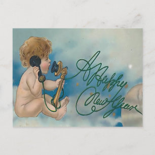 Vintage Cherub Telephone Call   Happy New Year Postcard