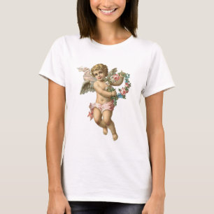 Vintage Cherub with floral wreath shabby chic T-Shirt