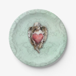 Vintage Cherub with Heart Paper Plate