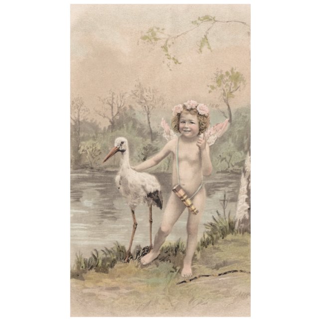 Vintage Cherub with Stork by Lake  Tablecloth (Front)