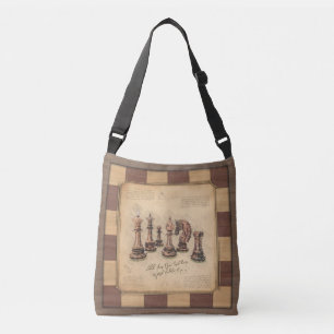 Vintage Chessboard & Chess Pieces, Player Gift Crossbody Bag