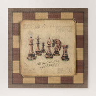 Vintage Chessboard & Chess Pieces, Player Gift Jigsaw Puzzle