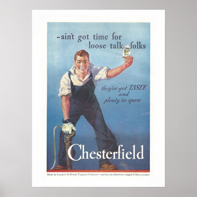 Vintage Chesterfield Cigarettes Advertisement Poster (Front)