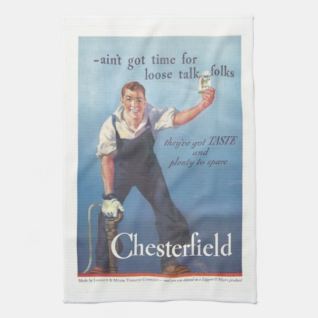 Vintage Chesterfield Cigarettes Advertisement Tea Towel (Vertical)