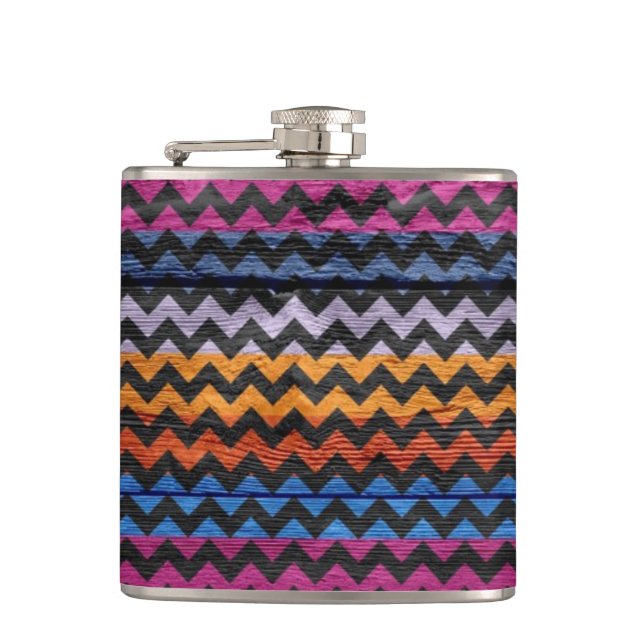 Vintage Chevron Wood Abstract #5 Hip Flask (Front)