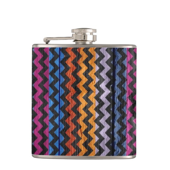 Vintage Chevron Wood Abstract #6 Hip Flask (Front)