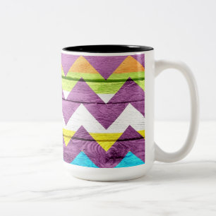 Vintage Chevron Wood Abstract #6 Two-Tone Coffee Mug
