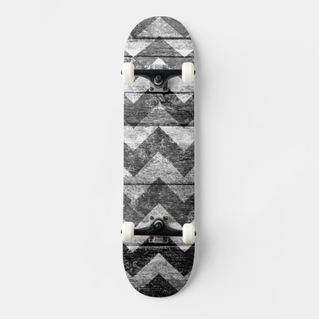 Vintage Chevron Wood Abstract Skateboard (Front)